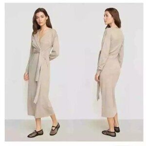 Modern Citizen Lenese Wrap Midi Dress Long Sleeve Shiitake Knit Brown Large